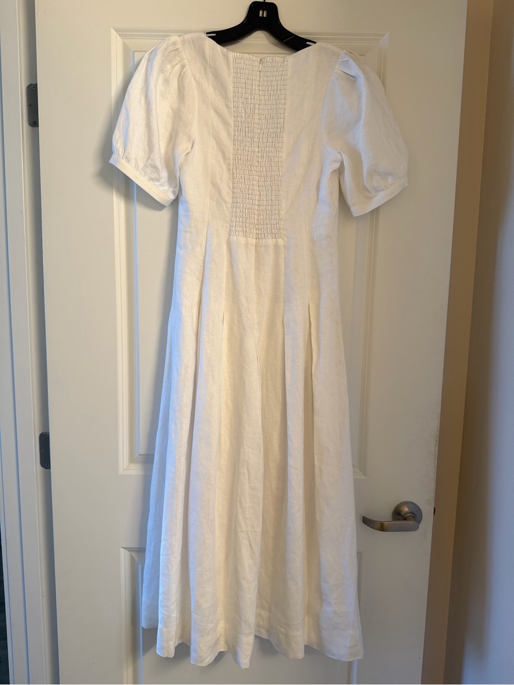 Reformation White Linen Square-Neck Midi Dress with Puff Sleeves - Picture 9 of 10